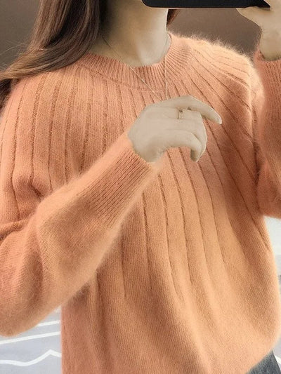 Shereen - Round Neck Fluffy Sweater