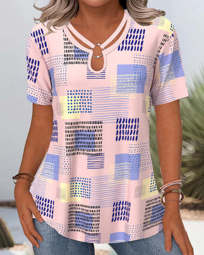 Casual Printed Scoop V-Neck T-Shirt