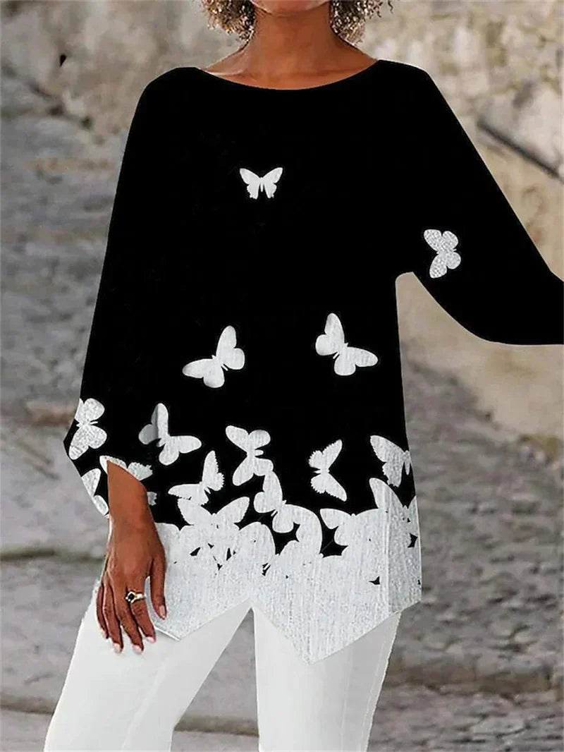 Round Neck And Long Sleeve Printed Shirt