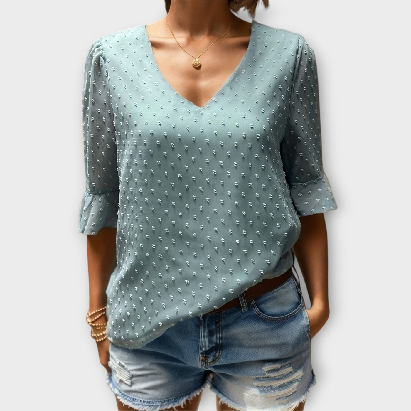 Blouse with Deep Neckline – Soft-Touch Statement Piece for Elegant Evenings or Weekend Styling