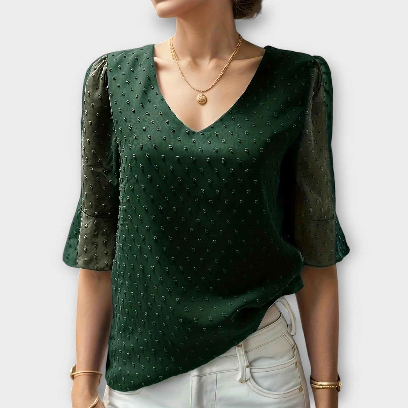 Blouse with Deep Neckline – Soft-Touch Statement Piece for Elegant Evenings or Weekend Styling