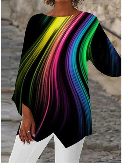 Round Neck And Long Sleeve Printed Shirt