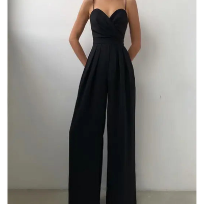 Women's Elegant Wide Leg Jumpsuit with Spaghetti Straps