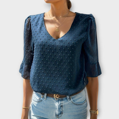 Blouse with Deep Neckline – Soft-Touch Statement Piece for Elegant Evenings or Weekend Styling
