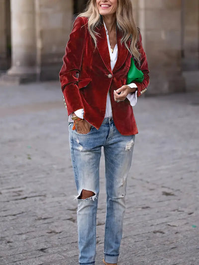 Elegant Velvet Blazer Jacket for Women