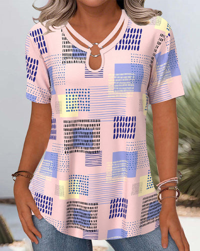 Casual Printed Scoop V-Neck T-Shirt