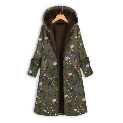 Floral Print Winter Coat with Hood for Women