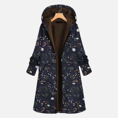 Floral Print Winter Coat with Hood for Women