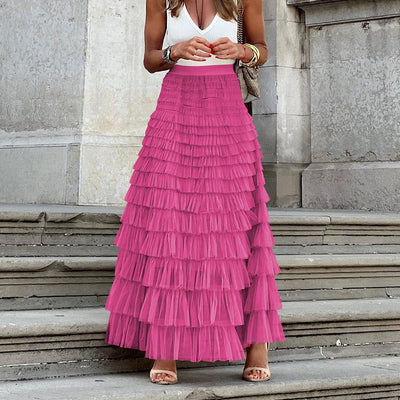 Flowy Layered Mesh Midi Skirt