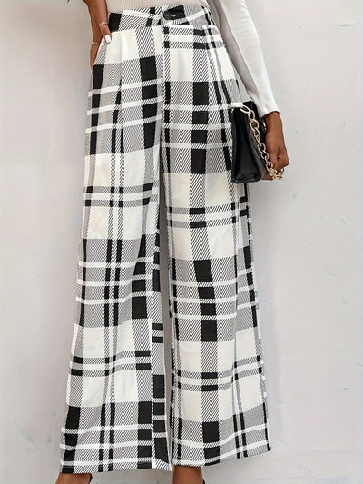 Button Plaid High Waisted Pants