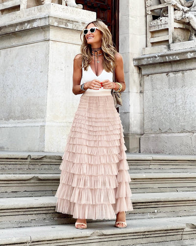 Flowy Layered Mesh Midi Skirt