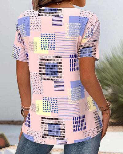 Casual Printed Scoop V-Neck T-Shirt