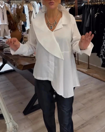 Irregular Lapel Solid Color Shirt