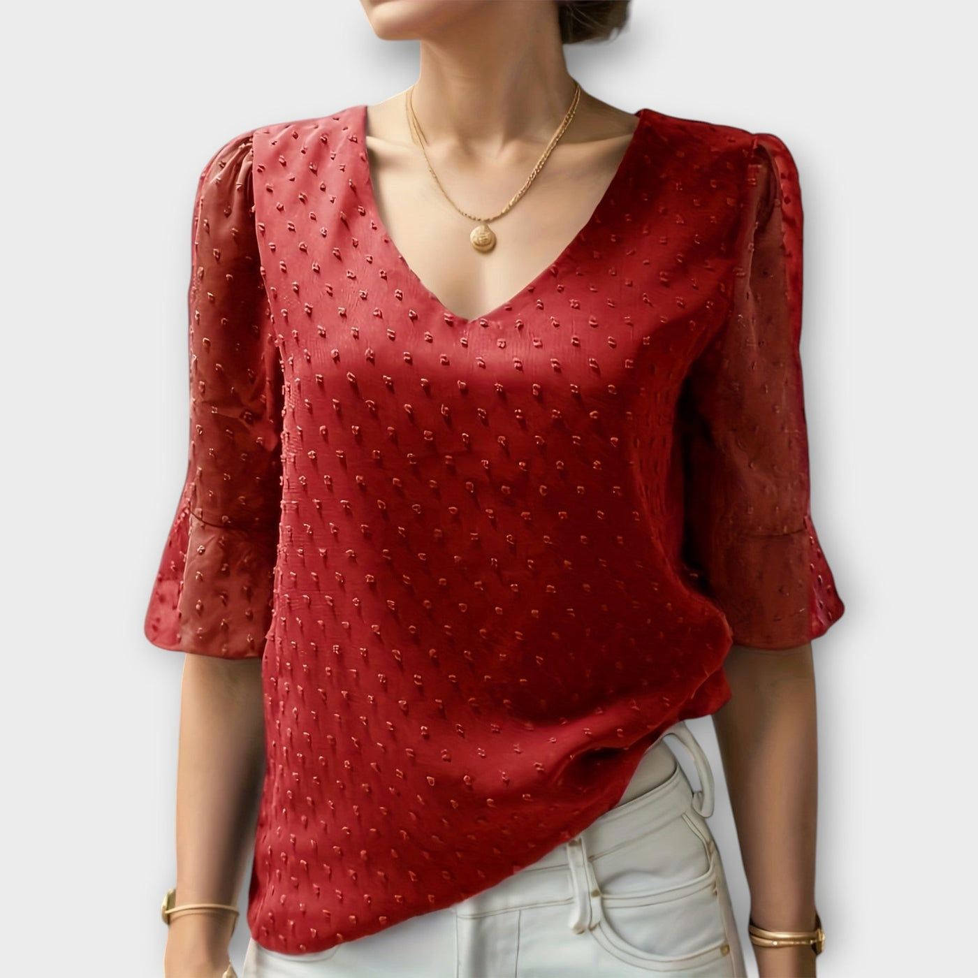 Blouse with Deep Neckline – Soft-Touch Statement Piece for Elegant Evenings or Weekend Styling