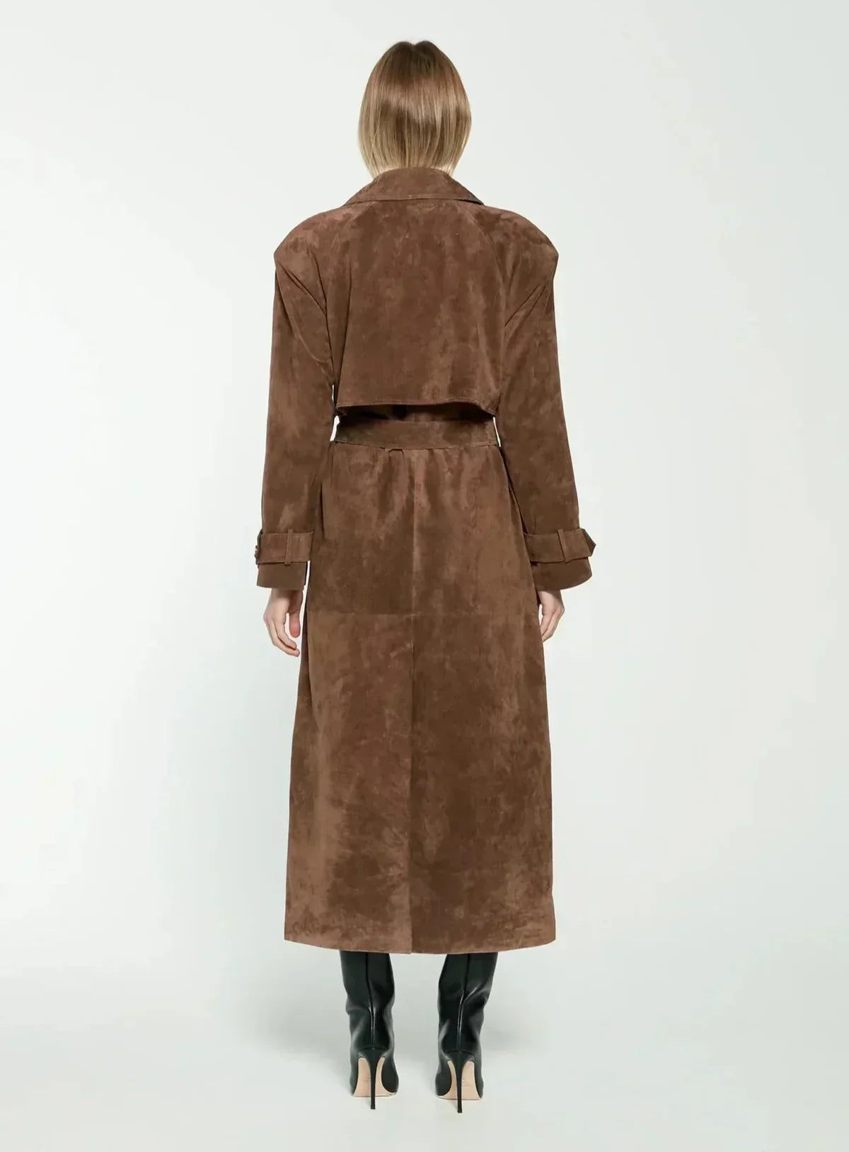 Vintage Style Suede Wrap Trench Coat
