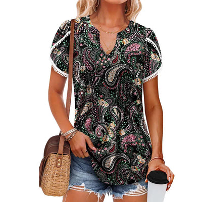 Short Sleeved Printed Tunic Top for Women