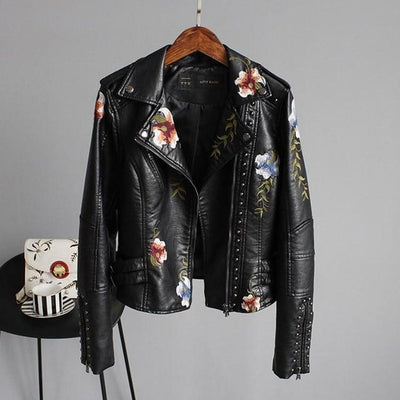 Stylish Embroidered Leather Jacket